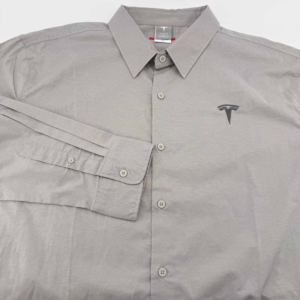 Tesla Motors Mens Grey Long Sleeve Button Down Shirt 2XL Corporate Logo TSL2982